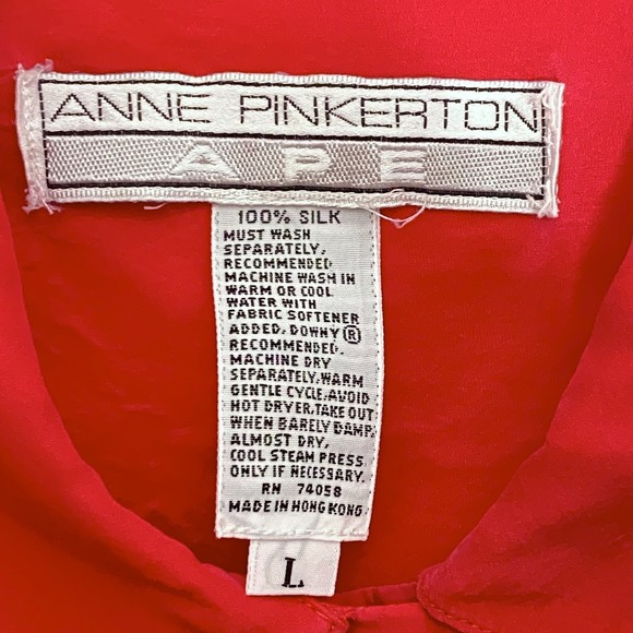 Anne Pinkerton Womens Shirt Large Red Silk Short Sleeves Breast Pocket - Picture 7 of 8